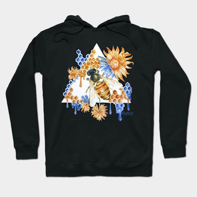 Geometric Gold and Blue Honeybee Hoodie by demingfischer